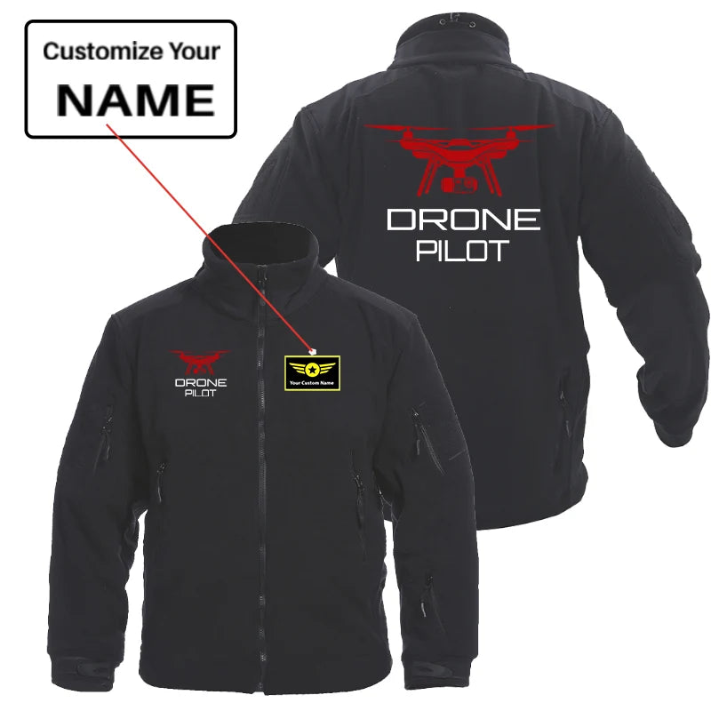Drone Pilot Fleece Military Jackets (Customizable) aviation design printed on heavy shell with warm fleece lining fleece mili.