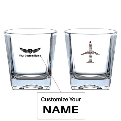 Airplane Shape Aviation Alphabet aviation design on whiskey glass, crystal-clear premium glassware.
