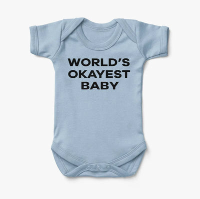 World's Okayest aviation print on kids gentle cotton bodysuit.