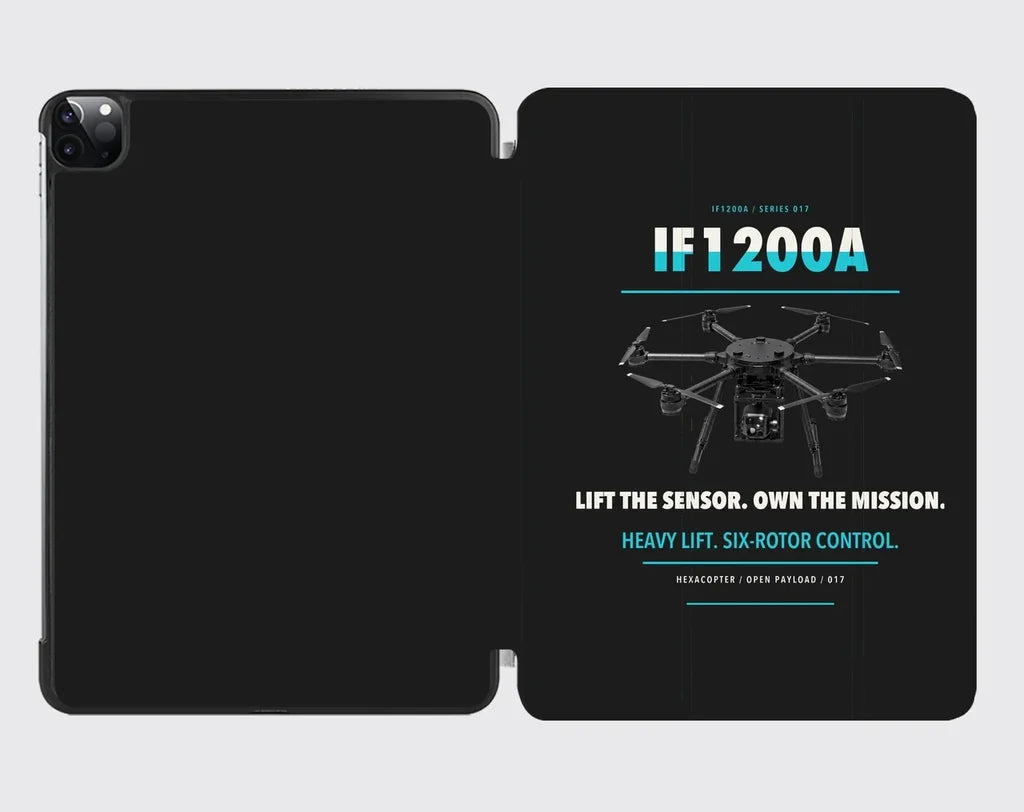 Inspired Flight IF1200A design on black ipad tablet case