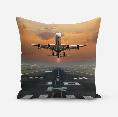 Aircraft Departing from RW30 aviation design on soft polyester filling pillow.