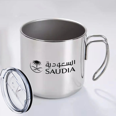 Saudi Arabian Airlines aviation design on portable mug, vacuum-insulated double-wall.