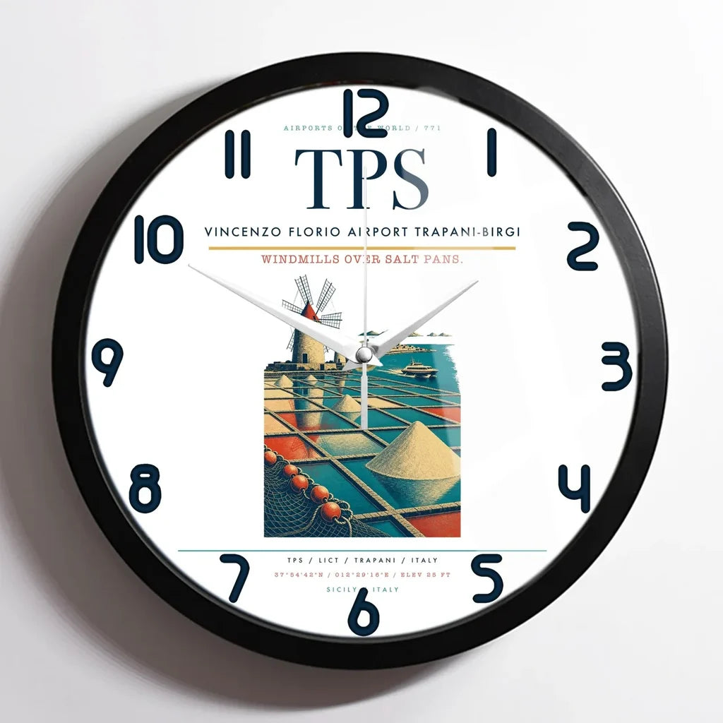 Vincenzo Florio Airport Trapani-Birgi (TPS) design on white framed wall clock