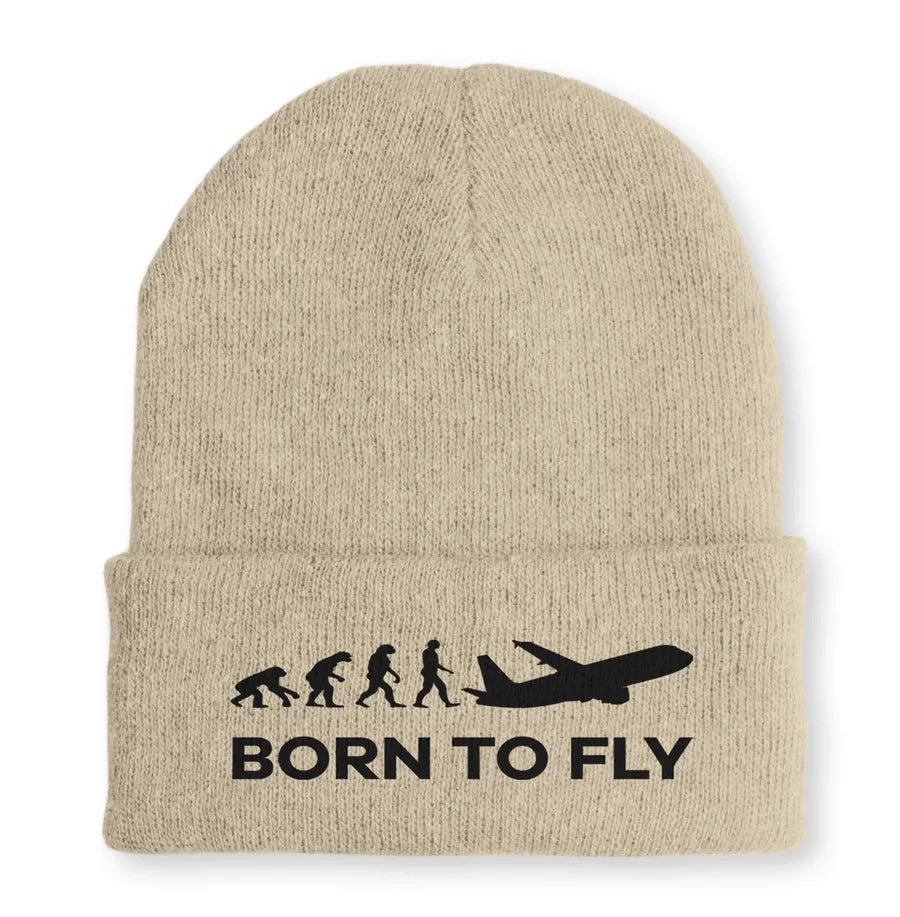 Born To Fly Embroidered aviation embroidery on soft knit fabric beanie.