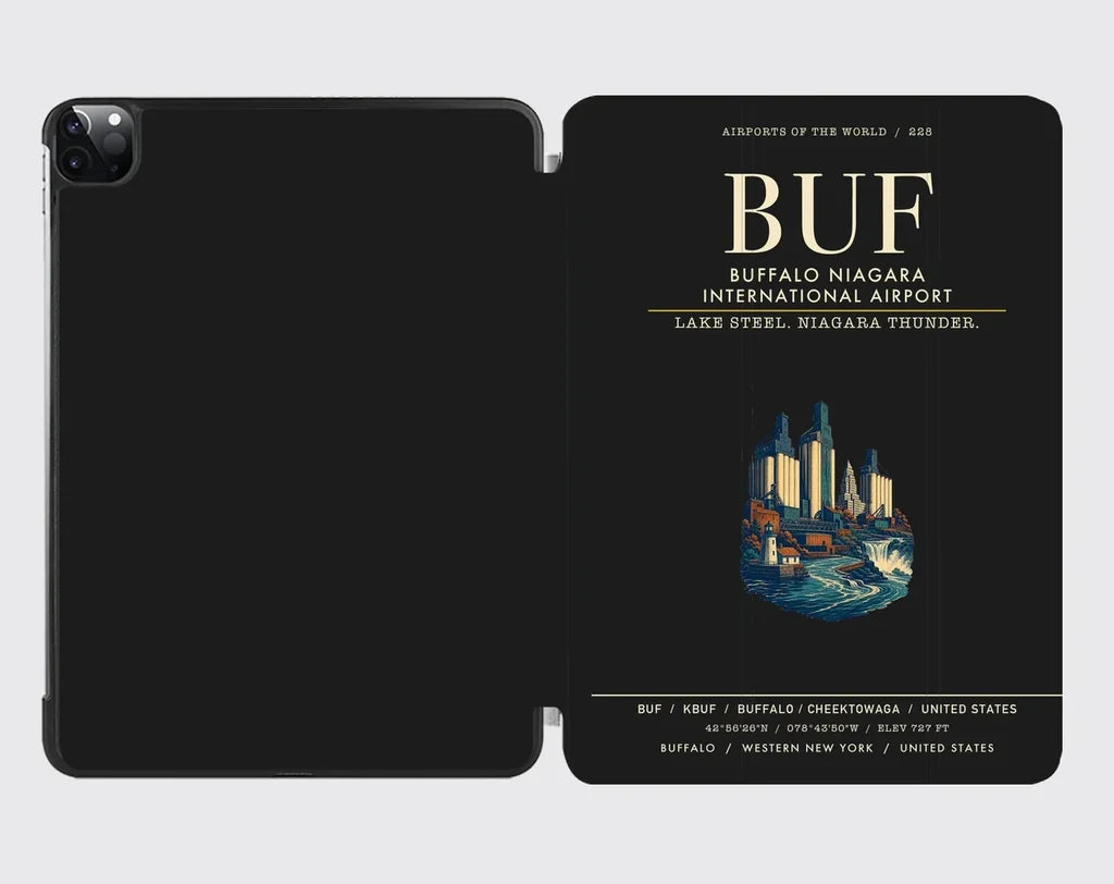 Buffalo Niagara International Airport (BUF) design on black ipad tablet case
