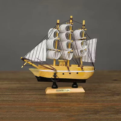 Side view of 16CM Wooden Mediterranean Ship Sailboat Model Ornament aviation model ship in diecast metal or wood with detaile.