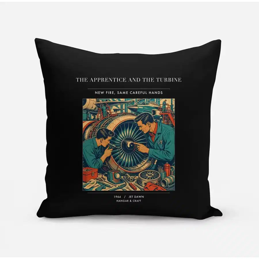 VINTAGE G4470 - The Apprentice And The Turbine - Designed Pillows design on black