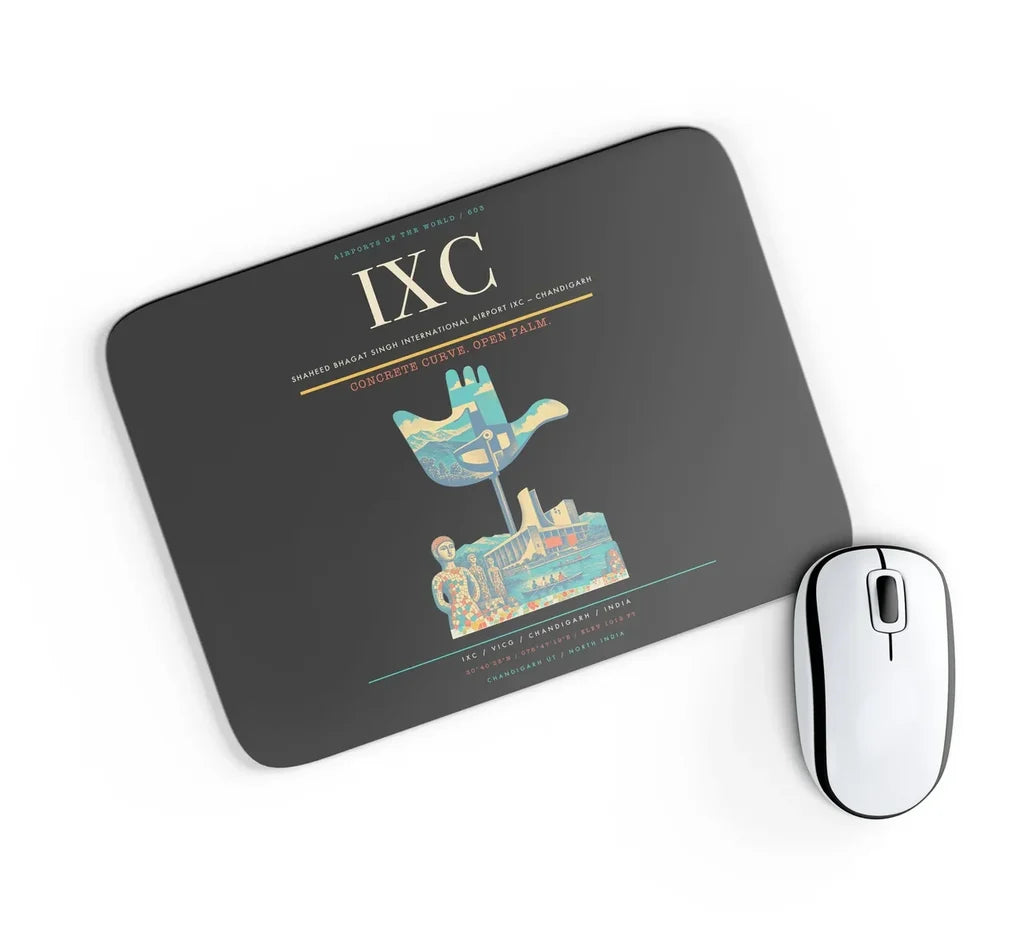 Shaheed Bhagat Singh International Airport (IXC) design on black rectangle mouse pad