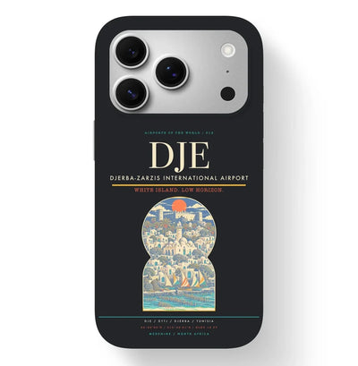 Djerba Airport (DJE) design on black iPhone 17 Pro MagSafe case