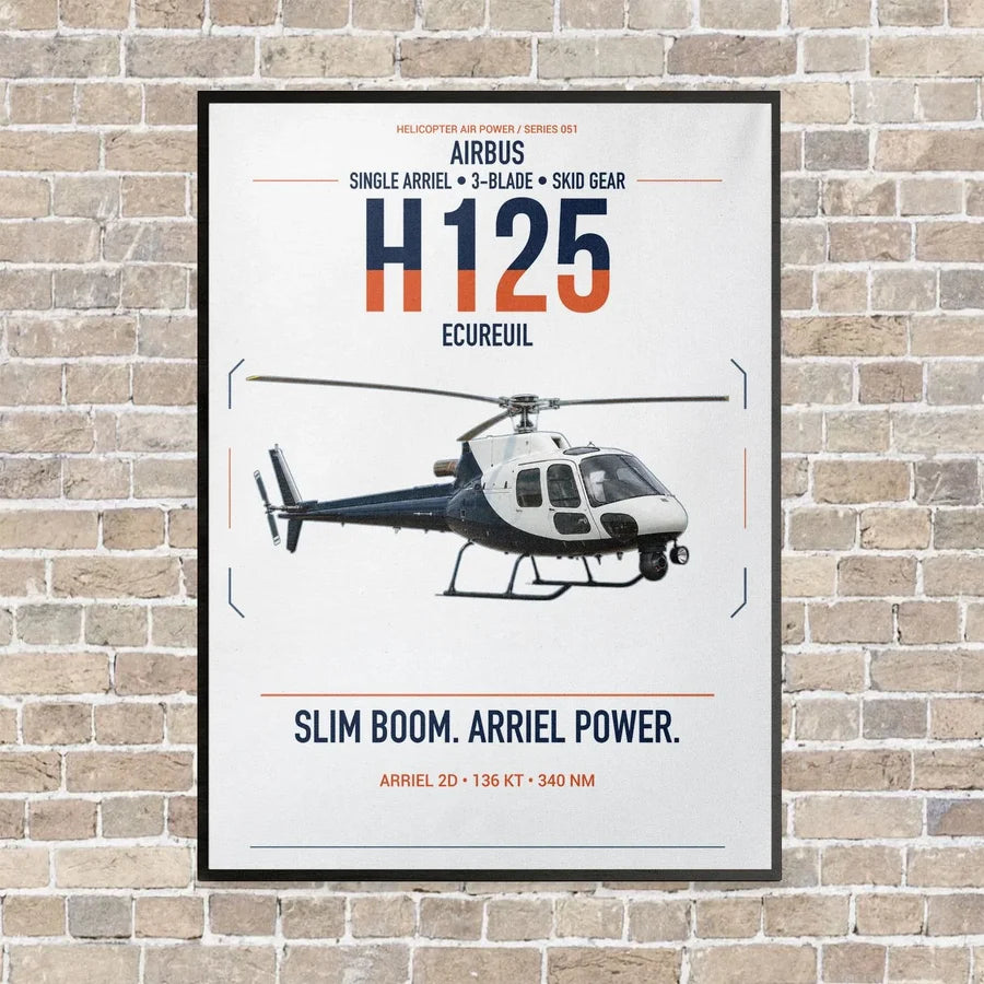 Airbus H125 vertical canvas print - framed - white background