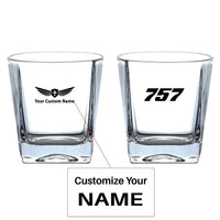 Thumbnail for Boeing 757 Flat Text aviation design on whiskey glass, crystal-clear premium glassware.