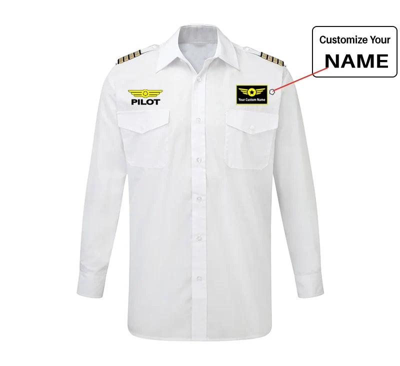 Pilot & Badge aviation design printed on crisp poplin cotton long-sleeve pilot shirt.