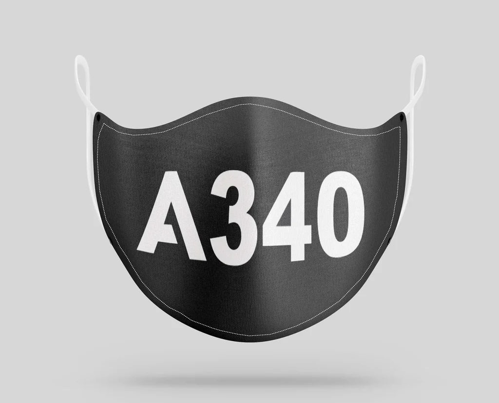 Airbus A340 Text aviation face mask in breathable cotton blend.