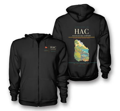 Hachijojima Airport (HAC) design on black premium zipped hoodie