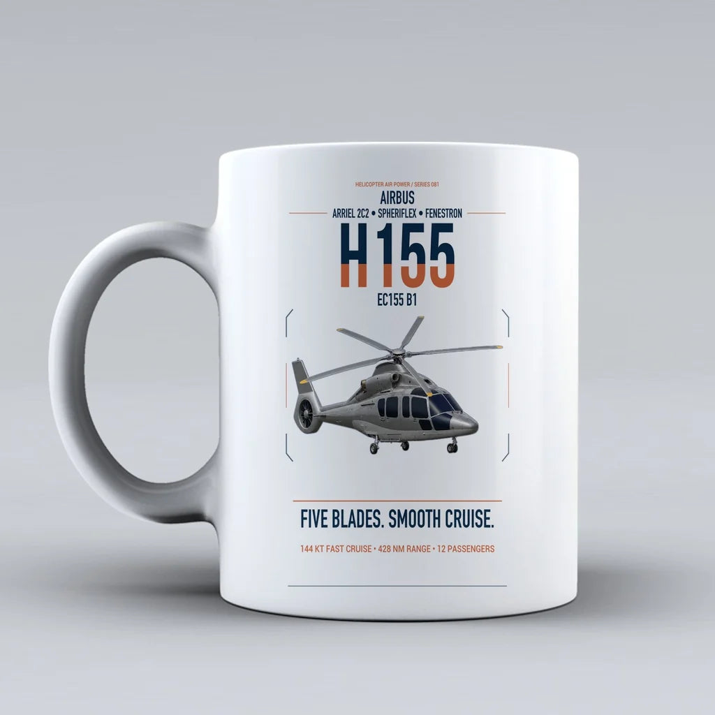 Airbus H155 EC155 B1 design on white ceramic mug, double-side print
