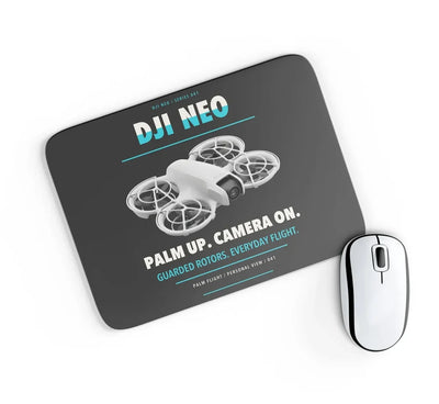 DJI Neo design on black rectangle mouse pad