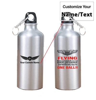 Flying One Ball aviation design on thermos, vacuum-insulated.