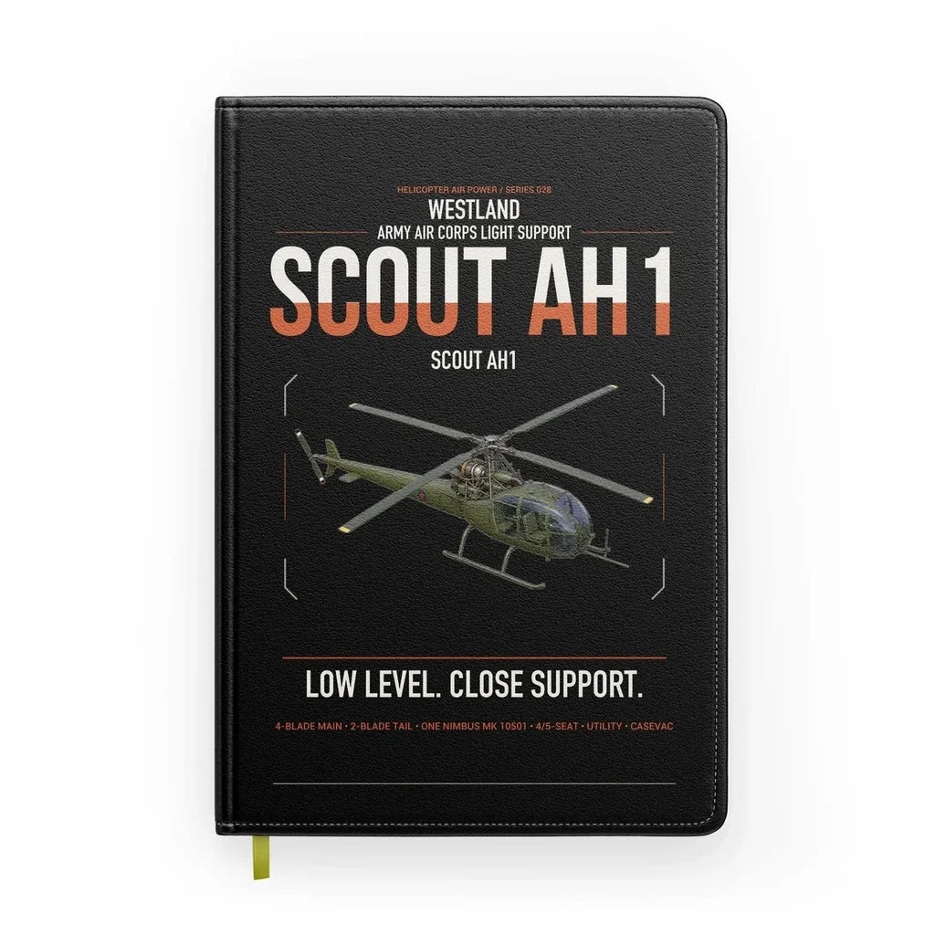 Westland Scout AH1 design on black notebook