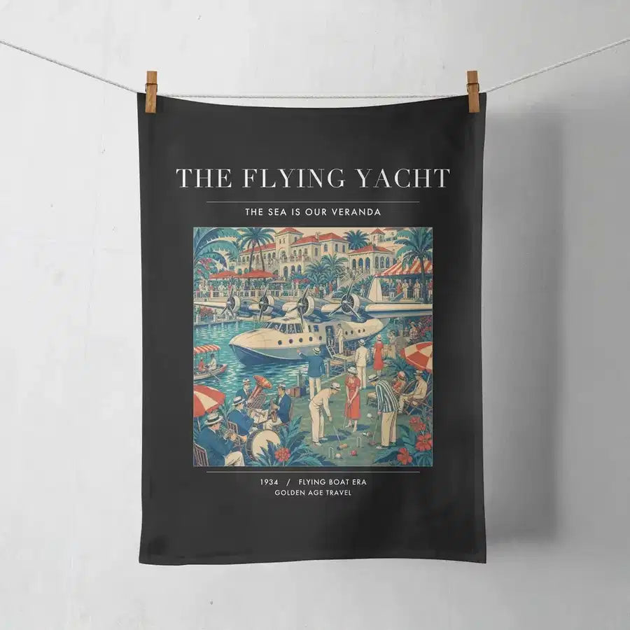 VINTAGE G4075 - The Flying Yacht - Designed Towels design on black