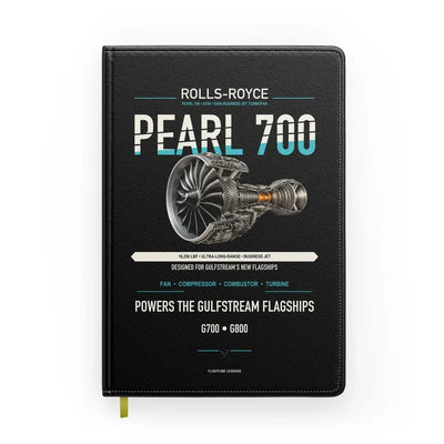 PEARL 700 design on black notebook