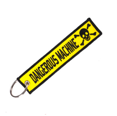 Dangerous Machine aviation fashion key chain in polished metal.