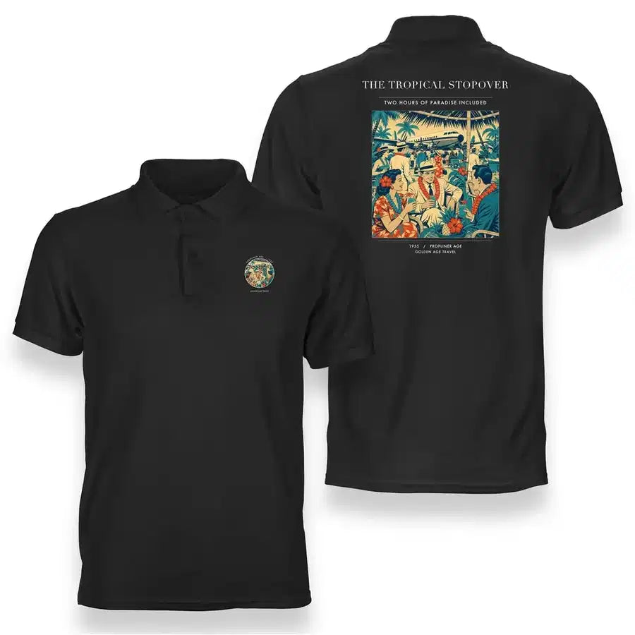 VINTAGE G4225 - The Tropical Stopover - Double-Side Polo T-Shirt design on black