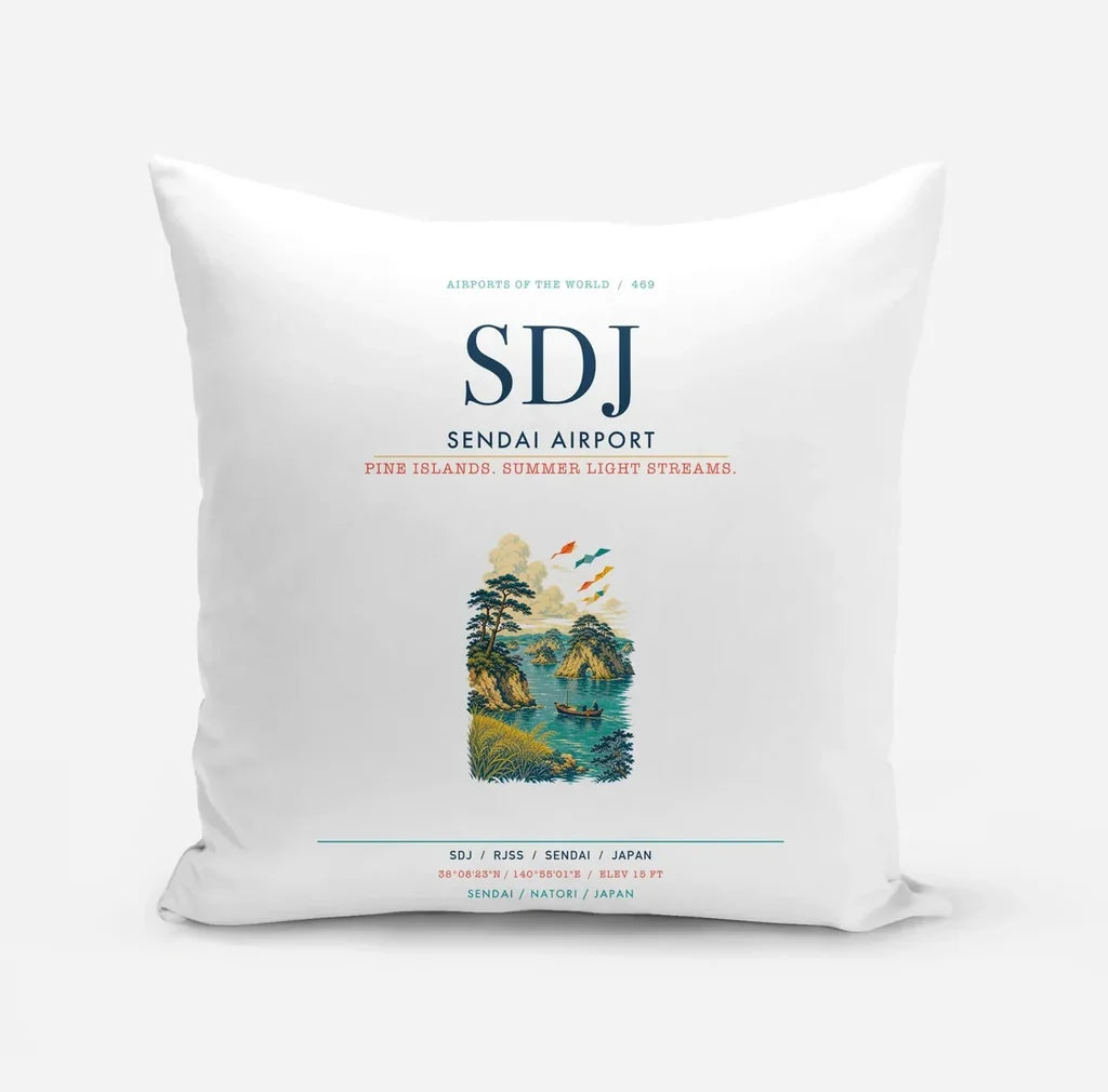 Sendai Airport (SDJ) design on white pillow