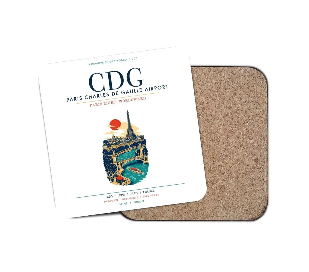 Paris Charles de Gaulle Airport (CDG) design on white 1 piece coaster