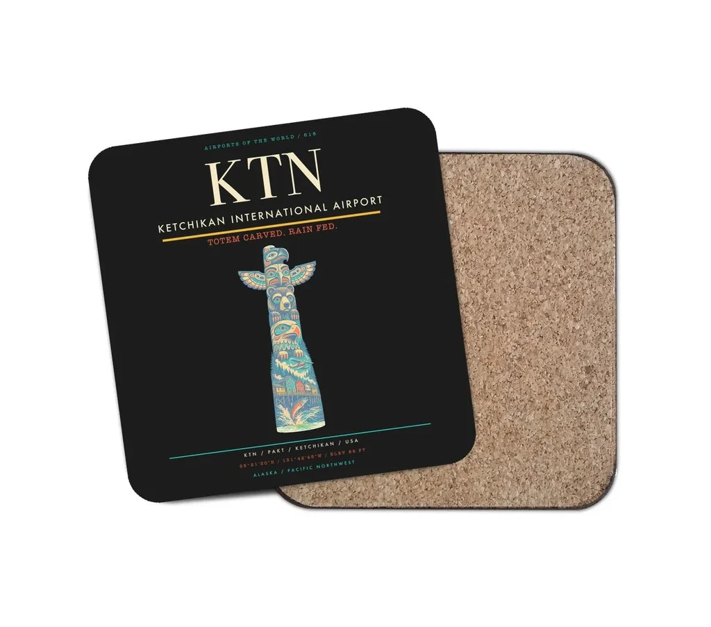 Ketchikan International Airport (KTN) design on black 1 piece coaster