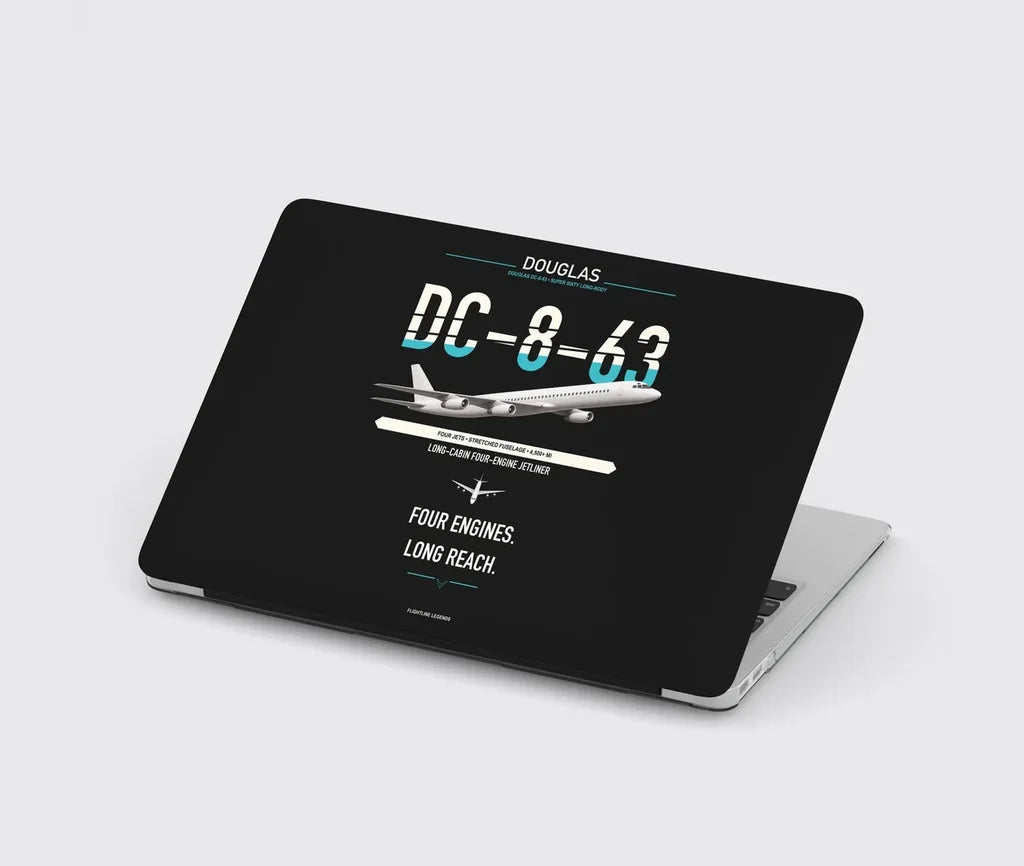 Douglas DC-8-63 design on black MacBook case