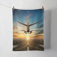 Thumbnail for Airplane over Runway Towards the Sunrise aviation design on soft absorbent cotton towel.