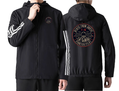 Fighter Jet 16 - Death From Above Sport Style aviation design printed on lightweight windproof shell windbreaker.