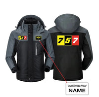 Thumbnail for Flat Colourful 757 aviation design printed on heavyweight insulated shell thick winter jacket.