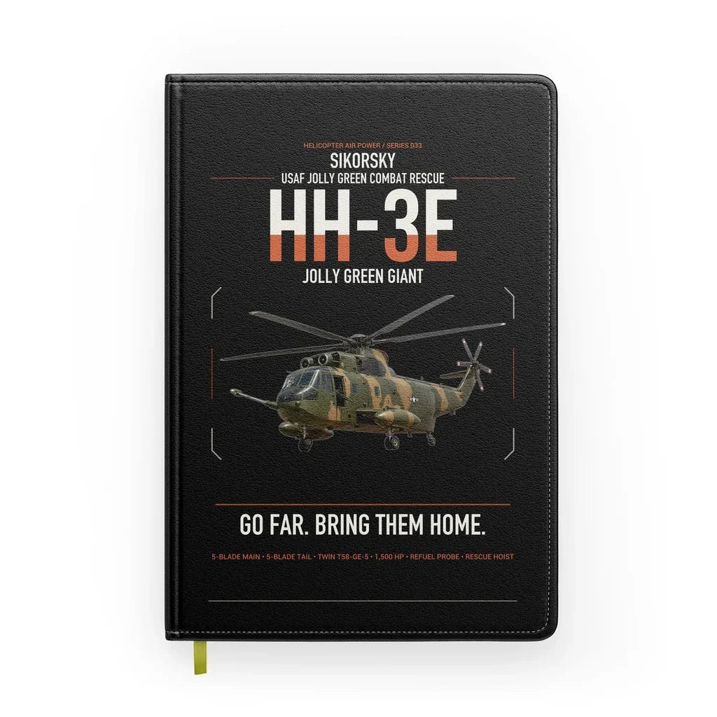 Sikorsky HH-3E Jolly Green Giant design on black notebook