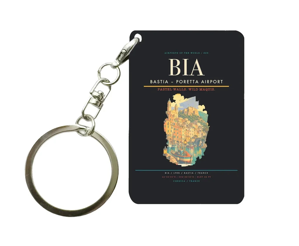 Bastia – Poretta Airport (BIA) design on black key chain