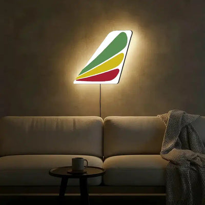 Ethiopian Airlines aviation design on durable metal with LED aircraft tail wall art.