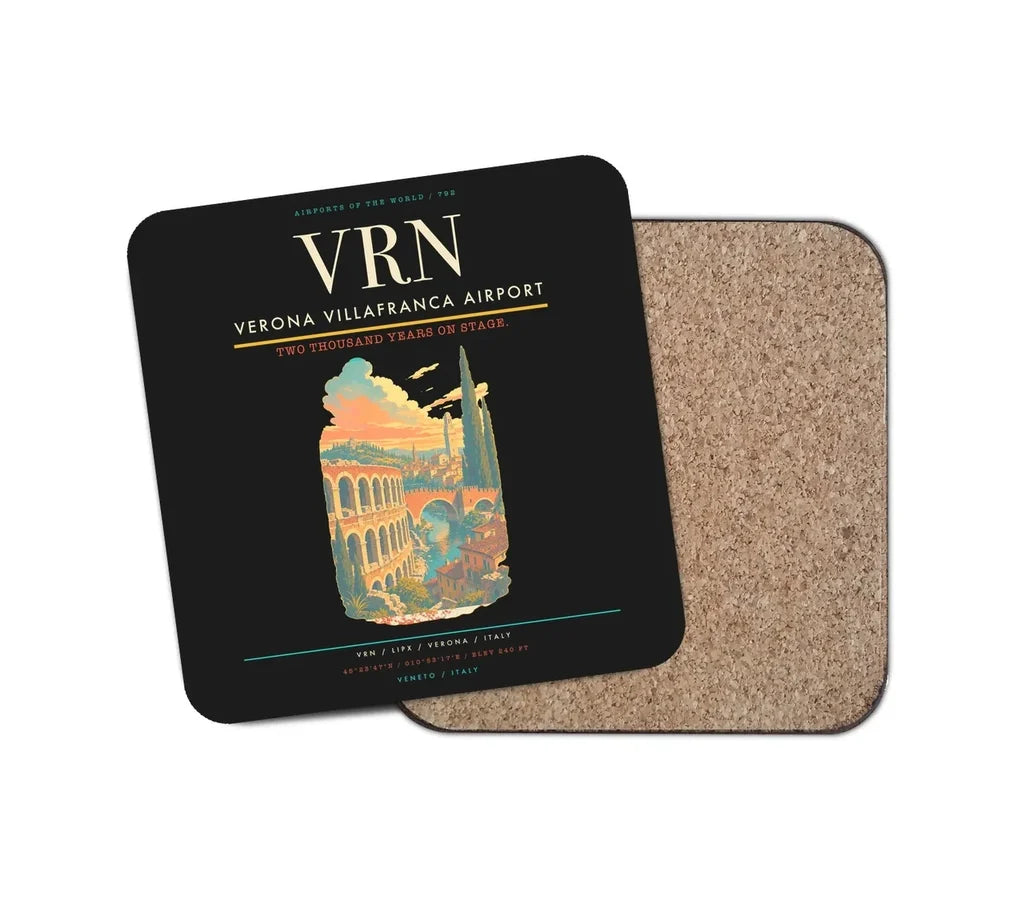 Verona Villafranca Airport (VRN) design on black 1 piece coaster