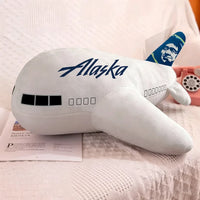 Thumbnail for Alaska Airlines aviation design on soft polyester filling airplane-shape decorative pillow.