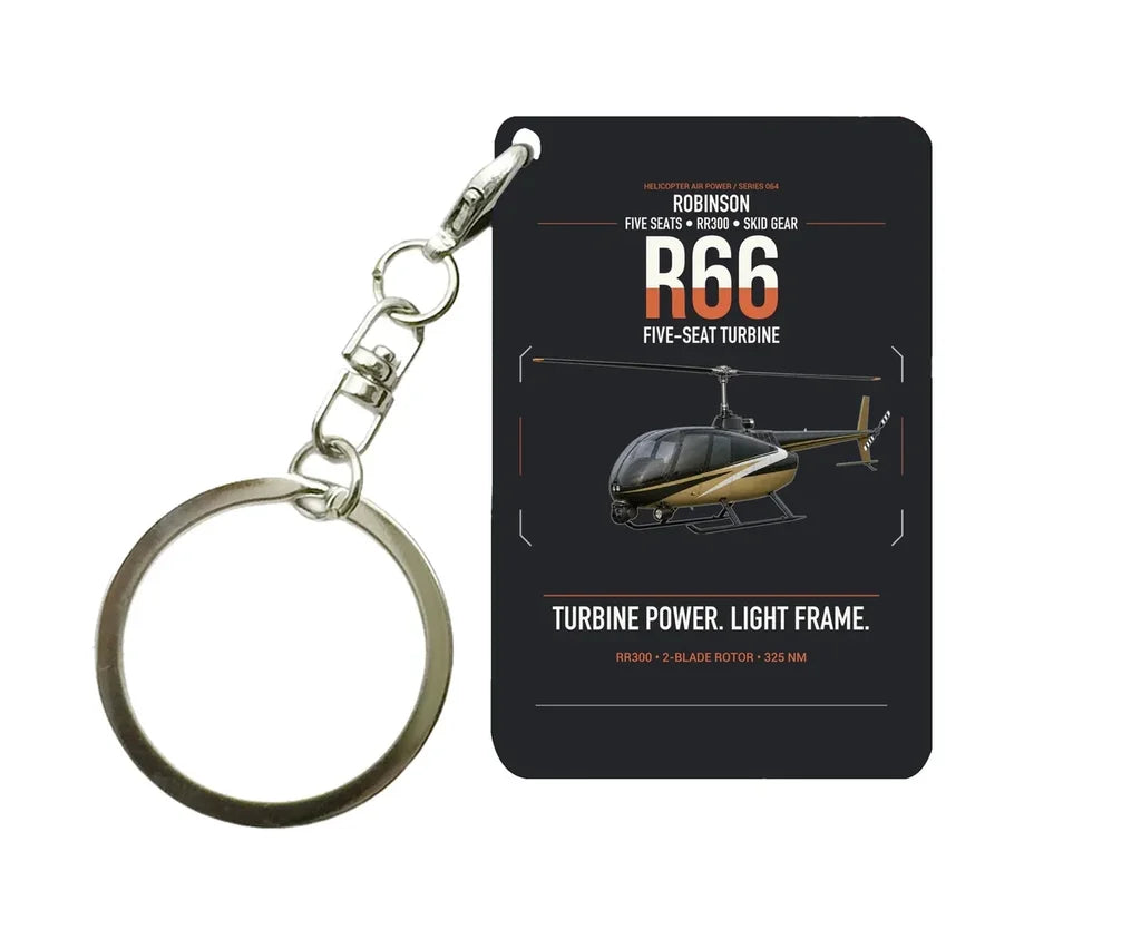Robinson R66 design on black designed key chain, double-side print