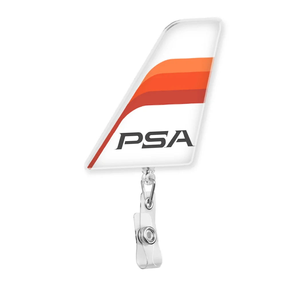PSA Airlines aviation design on durable plastic with metal clip tail-shape retractable ID card badge.