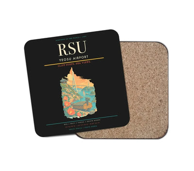 Yeosu Airport (RSU) design on black 1 piece coaster