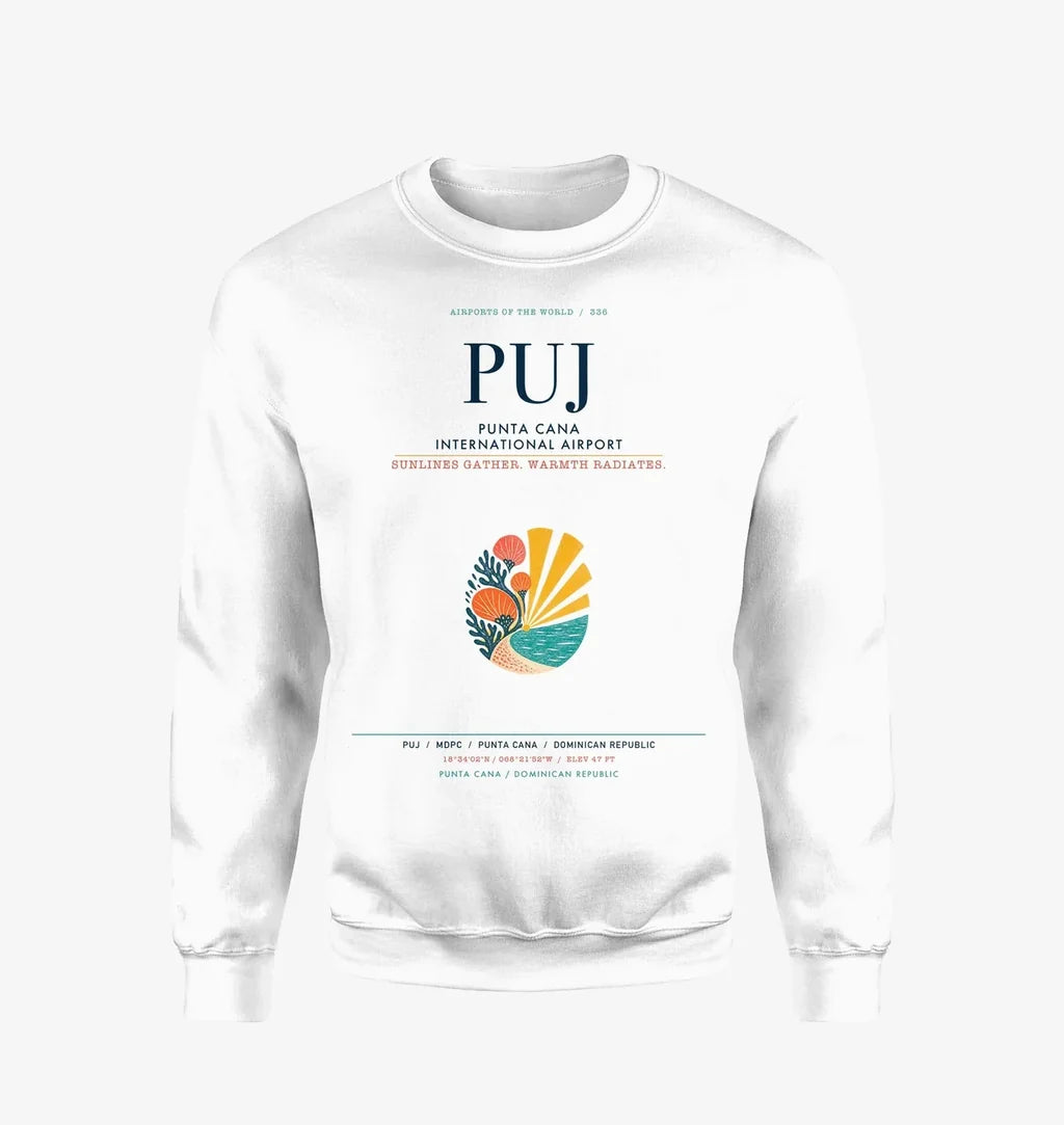 Punta Cana International Airport (PUJ) design on white sweatshirt