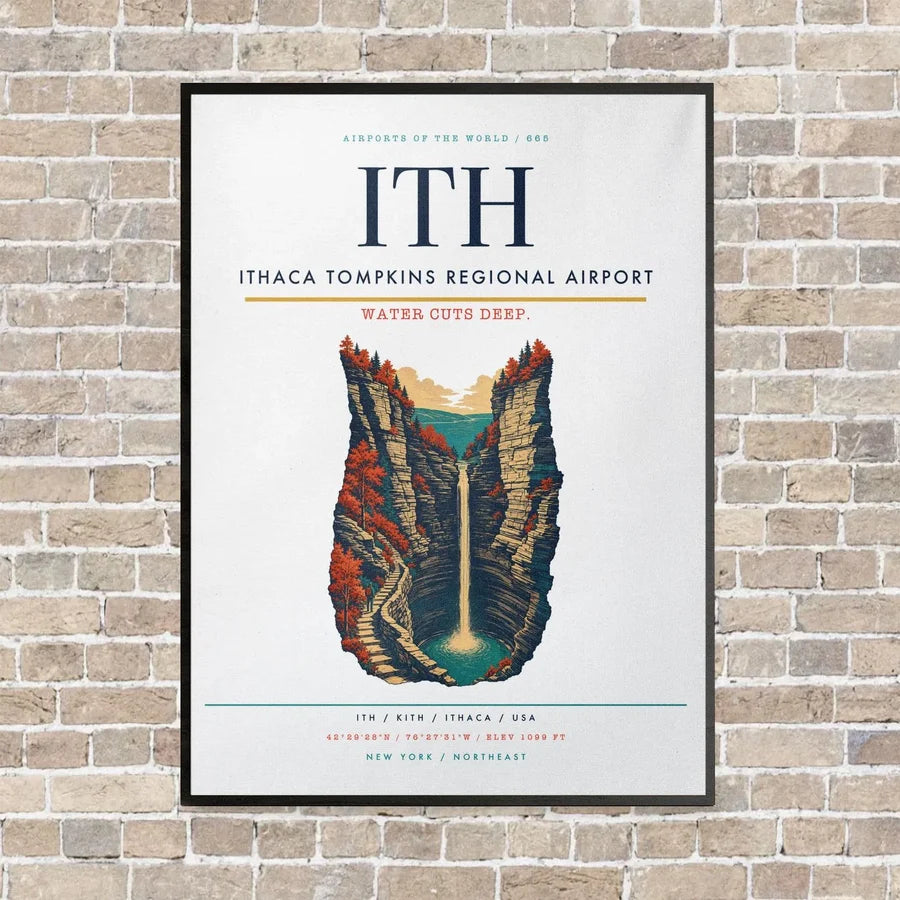 Ithaca Tompkins Regional Airport ITH vertical canvas print - framed - white background