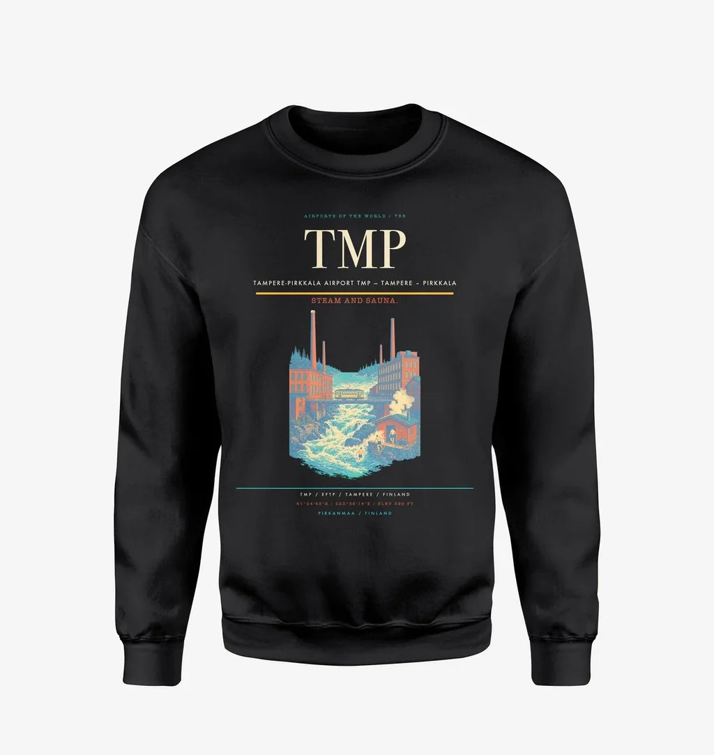 Tampere-Pirkkala Airport (TMP) design on black sweatshirt