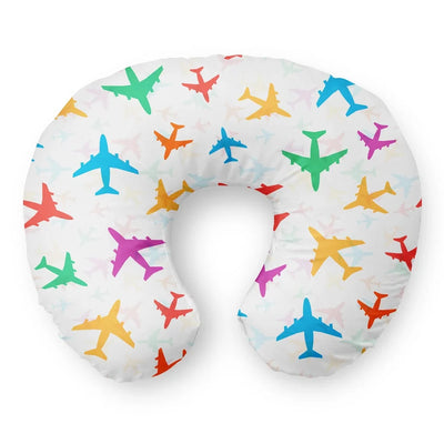 Cheerful Seamless Airplanes Travel & Boppy aviation design on memory foam with soft cover travel pillow.