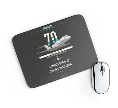 Fokker 70 design on black rectangle mouse pad
