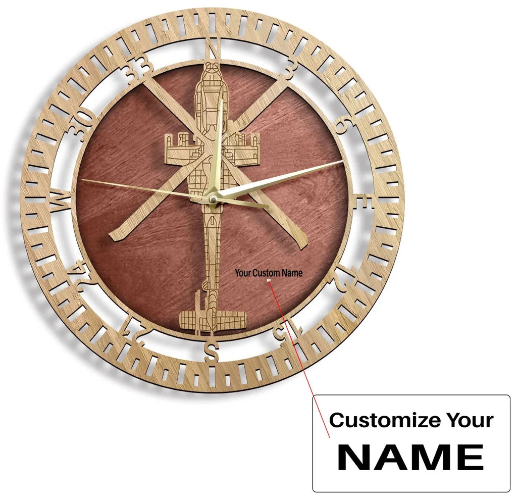 Boeing AH-64D APACHE aviation design on premium wood wooden wall clock.