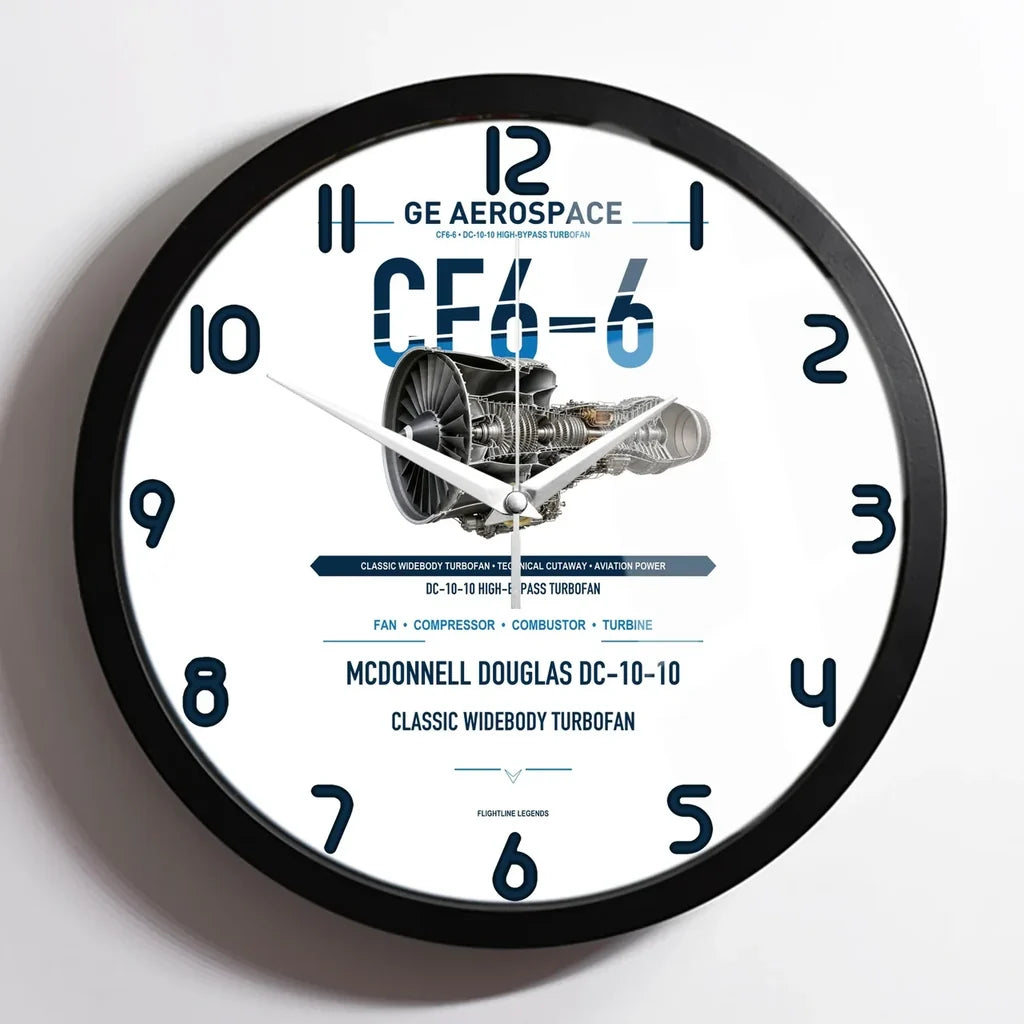 CF6-6 design on white framed wall clock