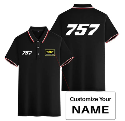 Boeing 757 Flat Text Stylish Polo T-Shirts (Double-Side) aviation design printed on soft cotton stylish double-side polo.