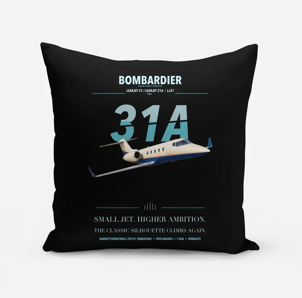 Bombardier Learjet 31A design on black pillow